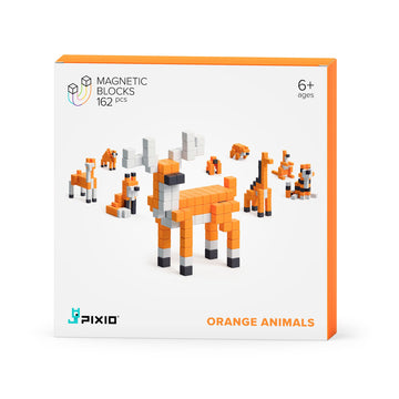 Pixio Magnetic Cubes - Orange Animals - Building Toys In Pixel Art Style - Animal Figures - Arts And Crafts Kids Toys - Building