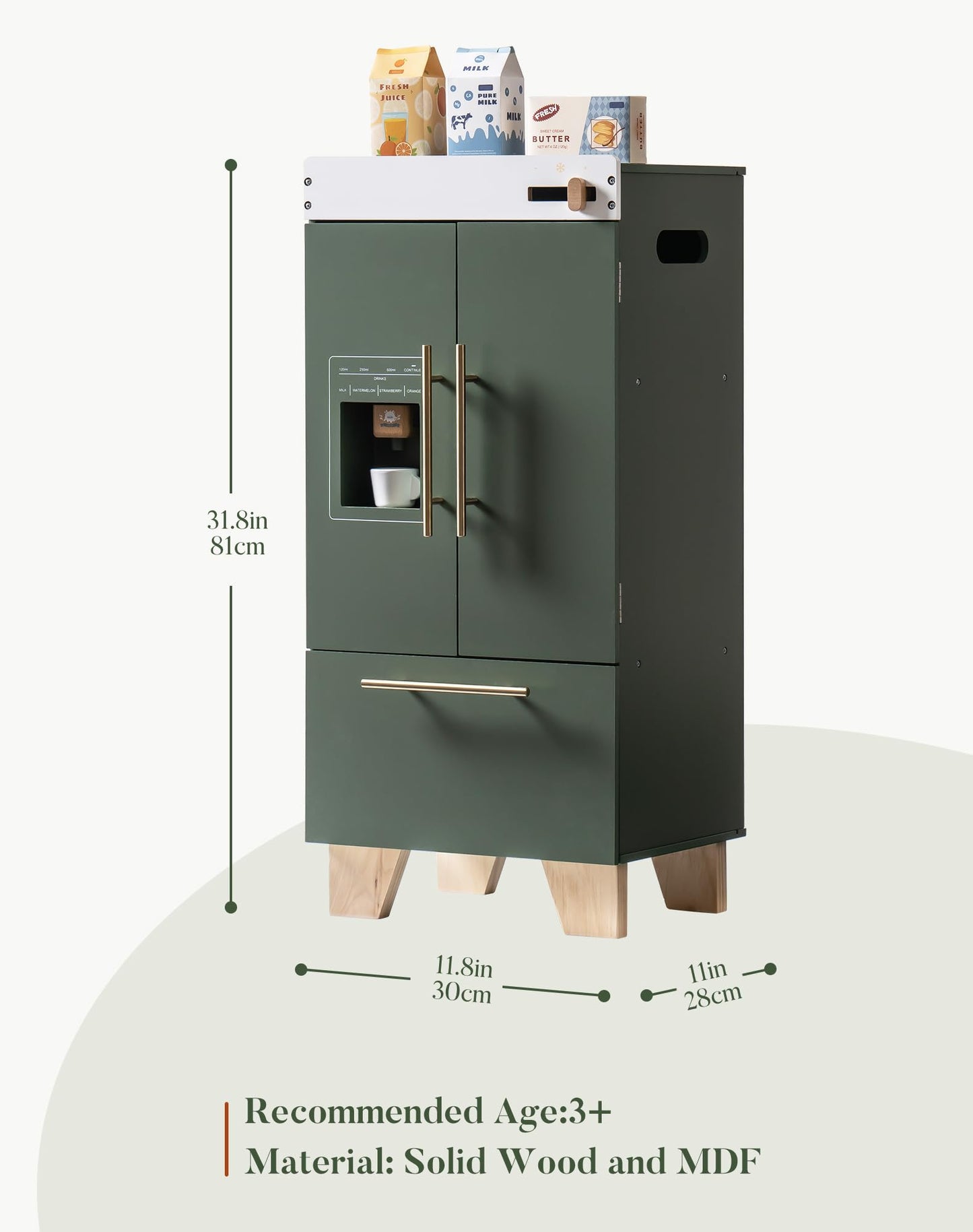 Robotime Wooden Toy Fridge - Play Kitchen Set With Accessories, Kitchen Playset Interactive Refrigerator For Pretend Play Fridge