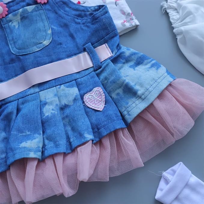 Reborn Baby Dolls Clothes For 17-22 Inch Girl Outfits Accesories ?Denim Skirt 5Pcs Set ?