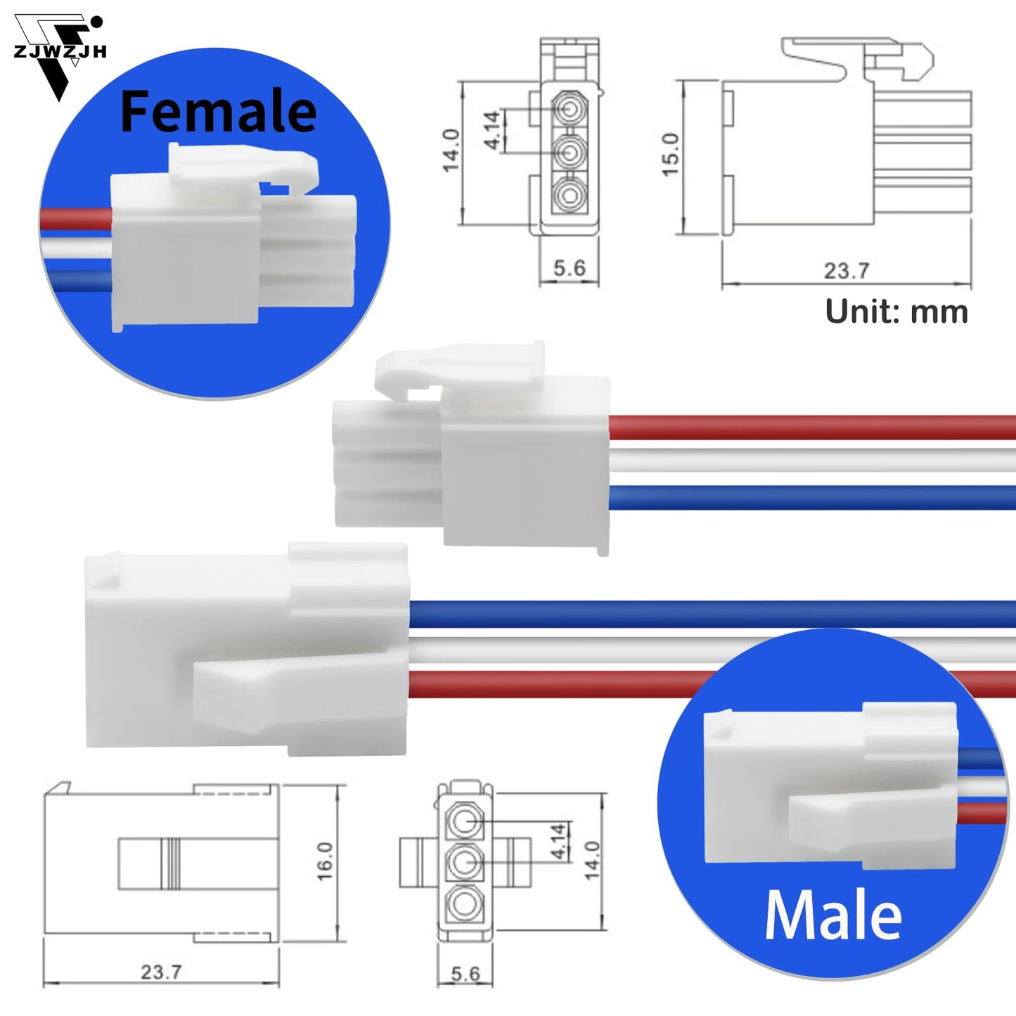 Zjwzjh 4 Pairs 3-Pin Servo Extension Cables Fl4.14Mm, Male To Female, 3 Circuit Wire Connector, Cord Wire Cable Suitable For Car