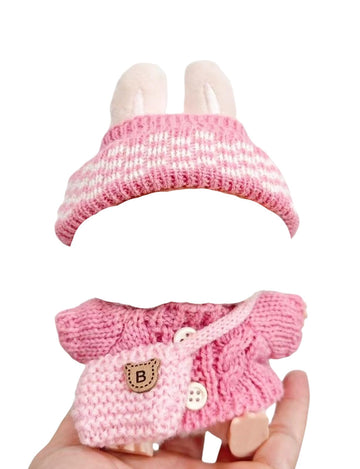 Doll Outfit Clothes Set for 17cm Dolls  enhanced Fashion Hat Overalls Sweater Bag Dress Jumpsuit for Dolls Accessories (NO Doll) (Pink Sweater)