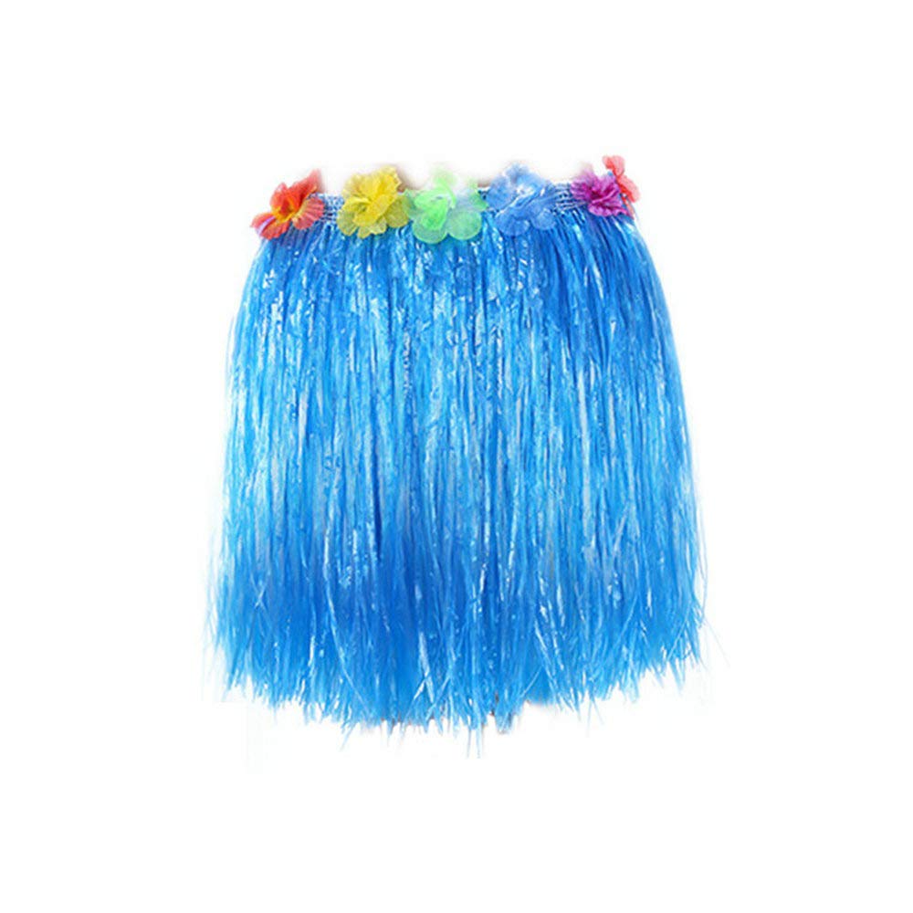 Bajotal Hawaiian Luau Hula Grass Skirt With Large Flower Costume Set For Dance Party Decorations Favors (16'' - Purple)