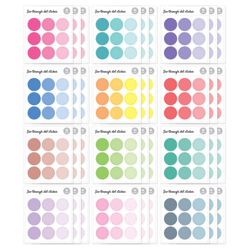 Monolike Circle Stickers - See Through Dot Stickers Medium Size Set, 12 Type Stickers 36 Sheets