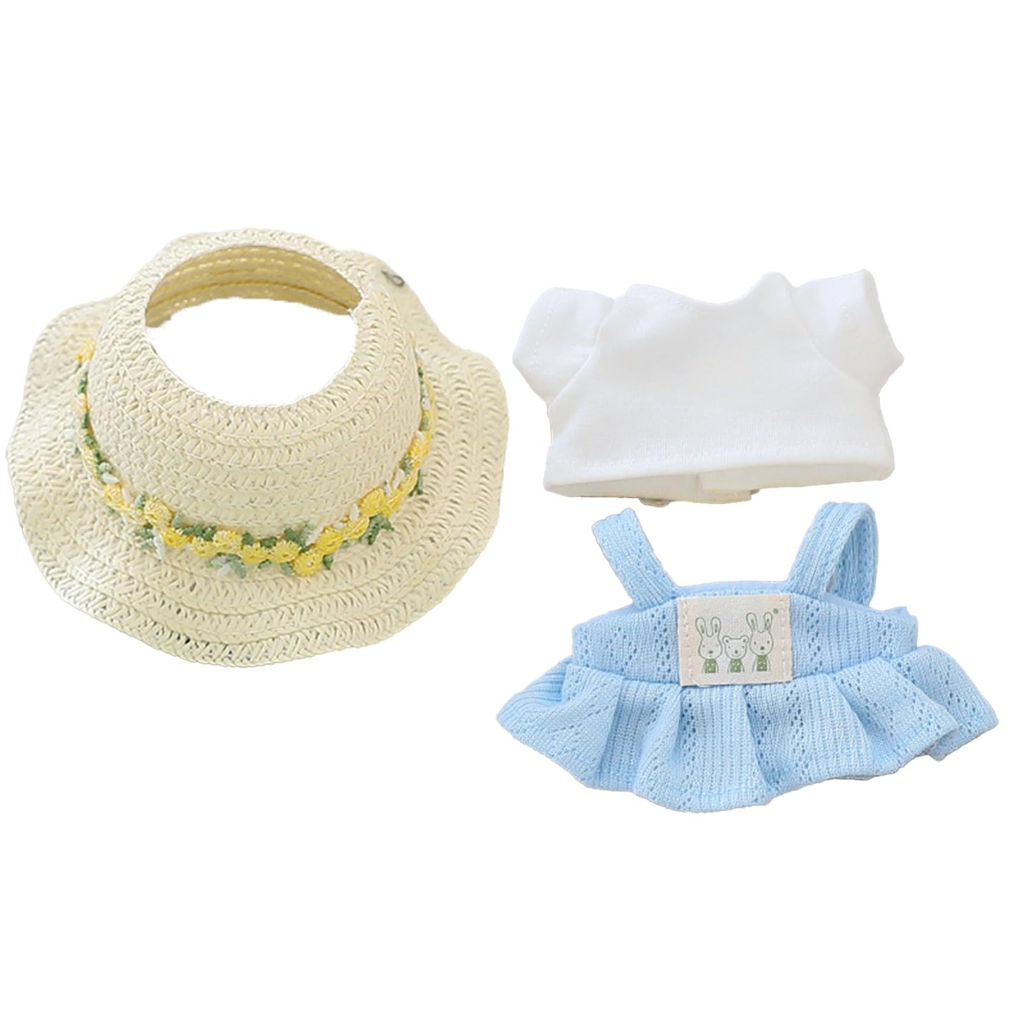 LYBHYQTII Doll Clothes for 17cm Dolls  enhanced Handmade Cute Doll Dress 3 Piece Set Including a Weaving Hat  Camisole Dress and White T-Shirt with High-End Dolls Accessories for Play & Display - Blue