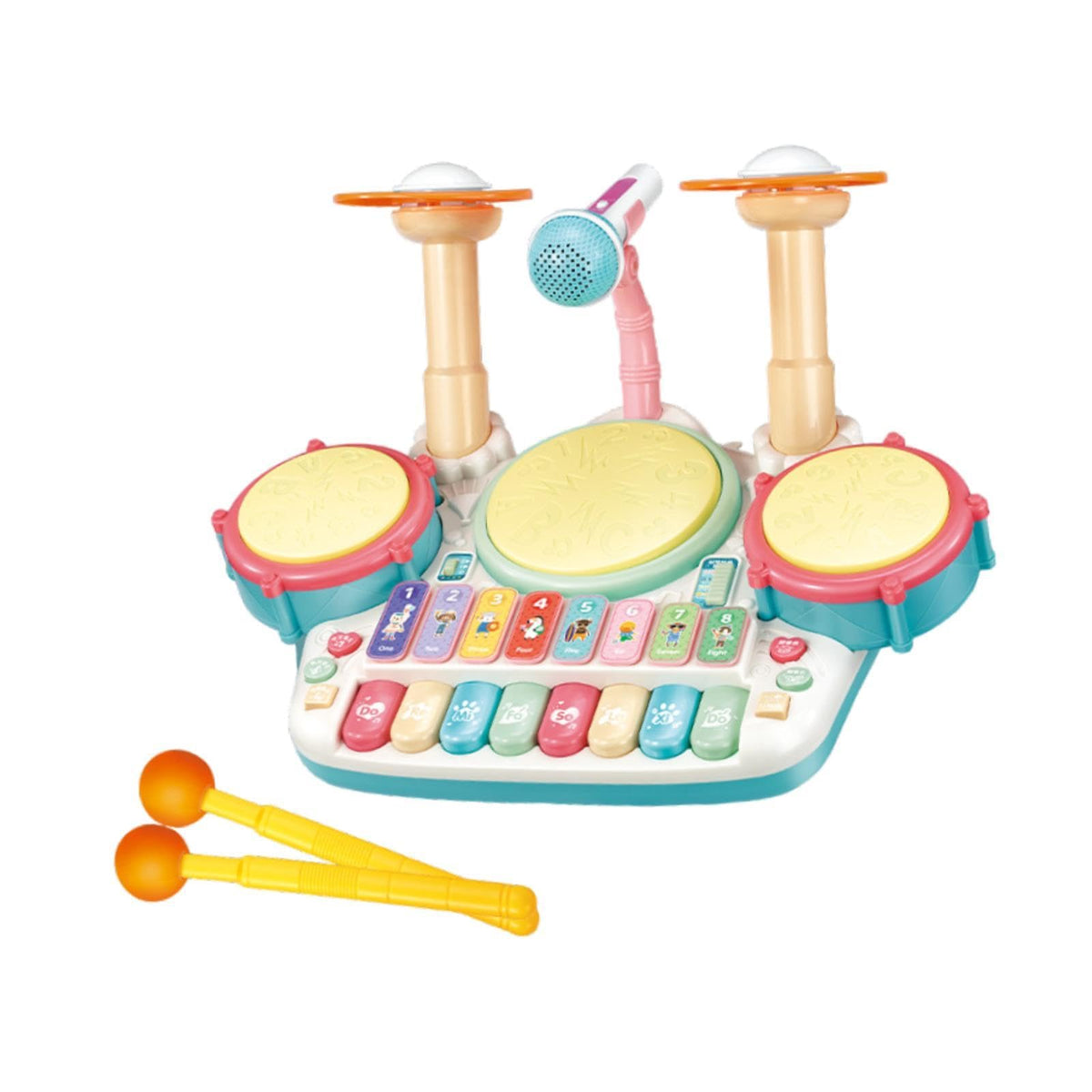 Styleheaven Kids Drum Toy Electronic Piano And Drum Set For Kids Preschool Holiday Gifts White