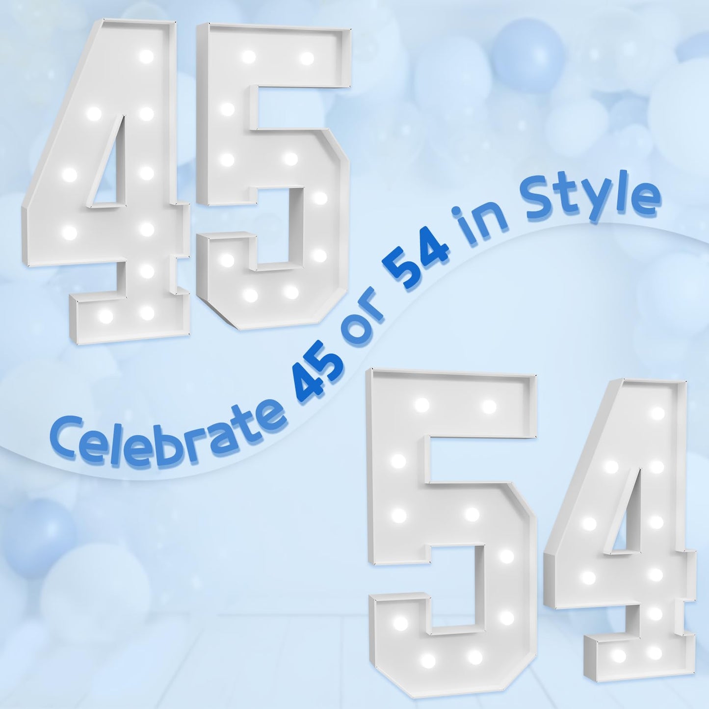 Marquee Numbers Large 54Th-Birthday Decorations: 4Ft Light Up Number Party Decor 54 Year Old Women And Men 45Th Birthday Decorat