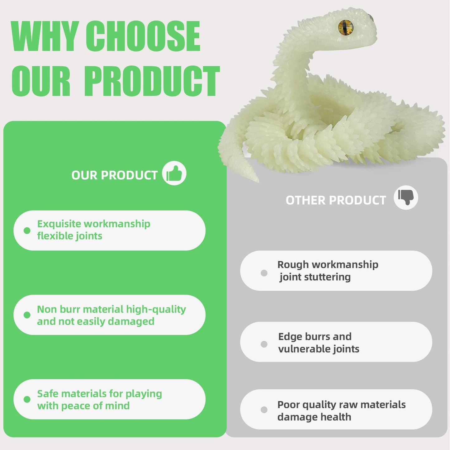 3D Printed Animals-Snake Viper,3D Printed Snake Toys 3D Printed Articulated Snake 3D Printed Animals Animal Model Ornaments Crea