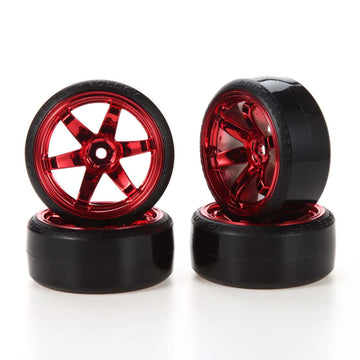 Lafeina Rc Plastic Wheel And Tire Set, 63Mm Hard Tyres For 1/10 Drift Car Hsp Tamiya Hpi Kyosho On-Road Drifting Car (Red, 6-Spo