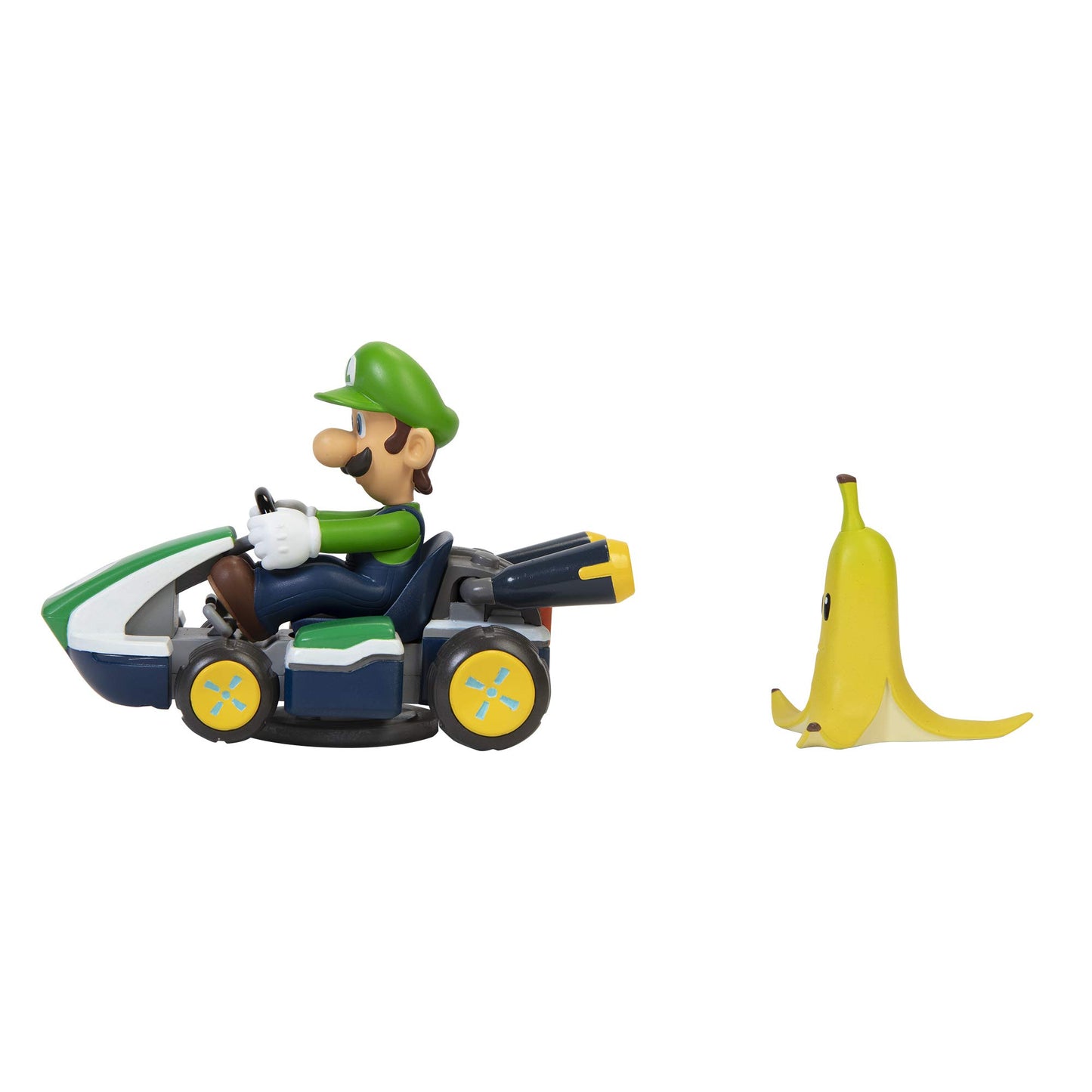 Super Mario Luigi Racer Vehicle - 360 Spins, Wind Up, 2.5" Action Figure, Medium, Plastic
