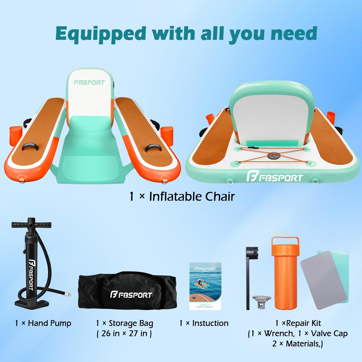 FBSPORT Inflatable Pool Float Lounger for Adults, Water Floating Chair Pool Float Raft with Cup Holder and Backrest for Swimming