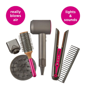 Casdon Dyson Toys - Supersonic & Corrale Deluxe Styling Set - Toy Straightener & Hairdryer With Real Function - Features Interac
