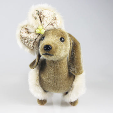 Cu-Mate 13-Inch Dachshund Dog Stuffed Animal - Lifelike & Realistic Plush Toy Puppy Dog Standing Present Gift With Bow Tie