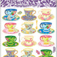 English Teatime Stickers By Violette Stickers, Clear & Waterproof Tea Cup Stickers For Kids, Beautifully Detailed Miniature Coff