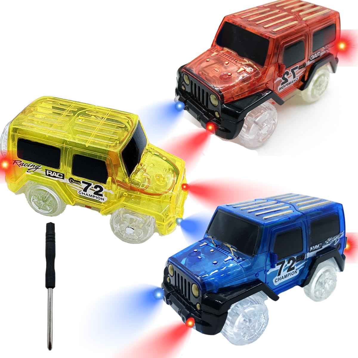 Kermctcokid Tracks Cars Replacement With Led Light Glow Car Toys, Glow In The Dark, Race Car Track Compatible With Car Tracks To