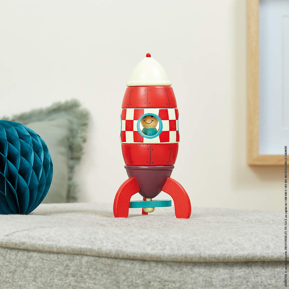 Janod Small Wood Magnetic Rocket Kit - 2-in-1 Game for Ages 2-6 - 16cm - One Color - Model J05207
