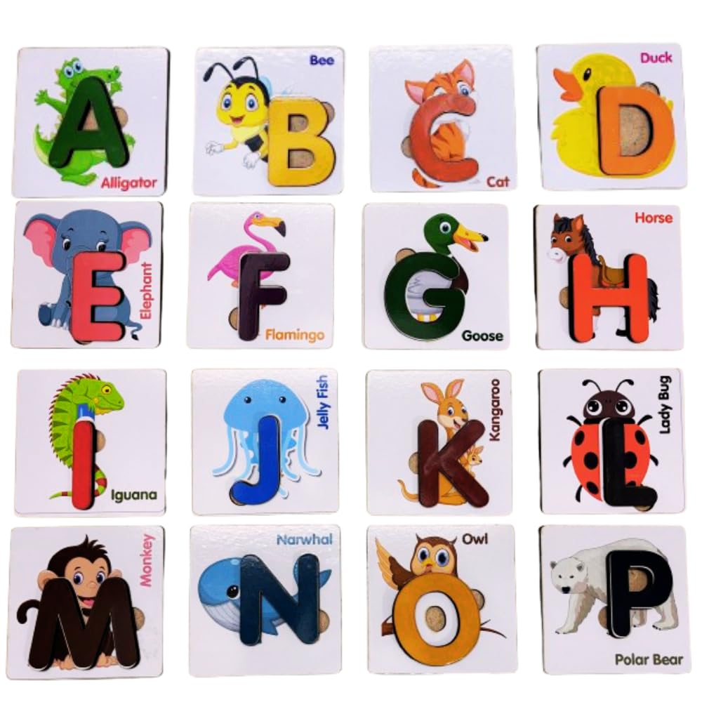 Colourful Wooden Alphabet Puzzle Set with Animal Cards | Early Education Baby Toys | Kids Age 2+