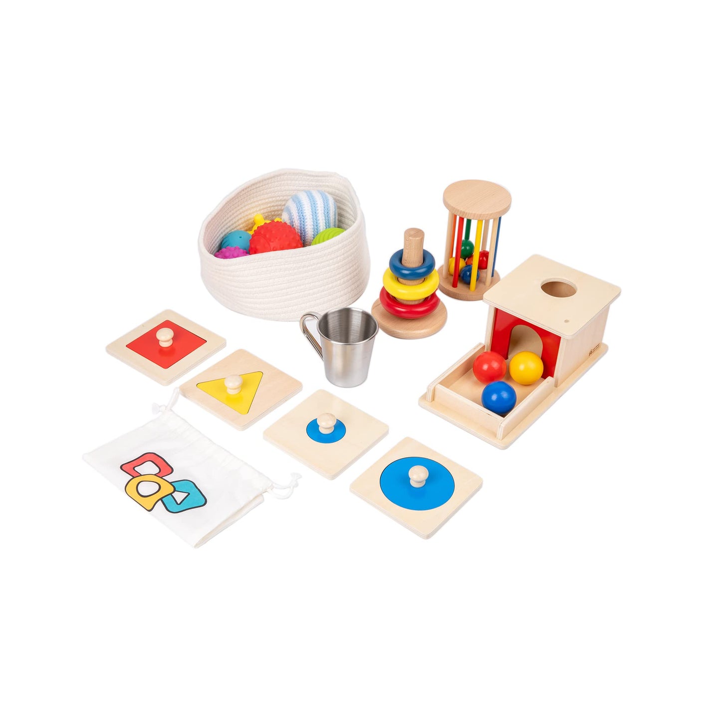 Adena Montessori Play Kit For 7-8 Months Baby,9 In 1 Learning Educational Toys For Toddler,Include Object Permanence Box,Differe