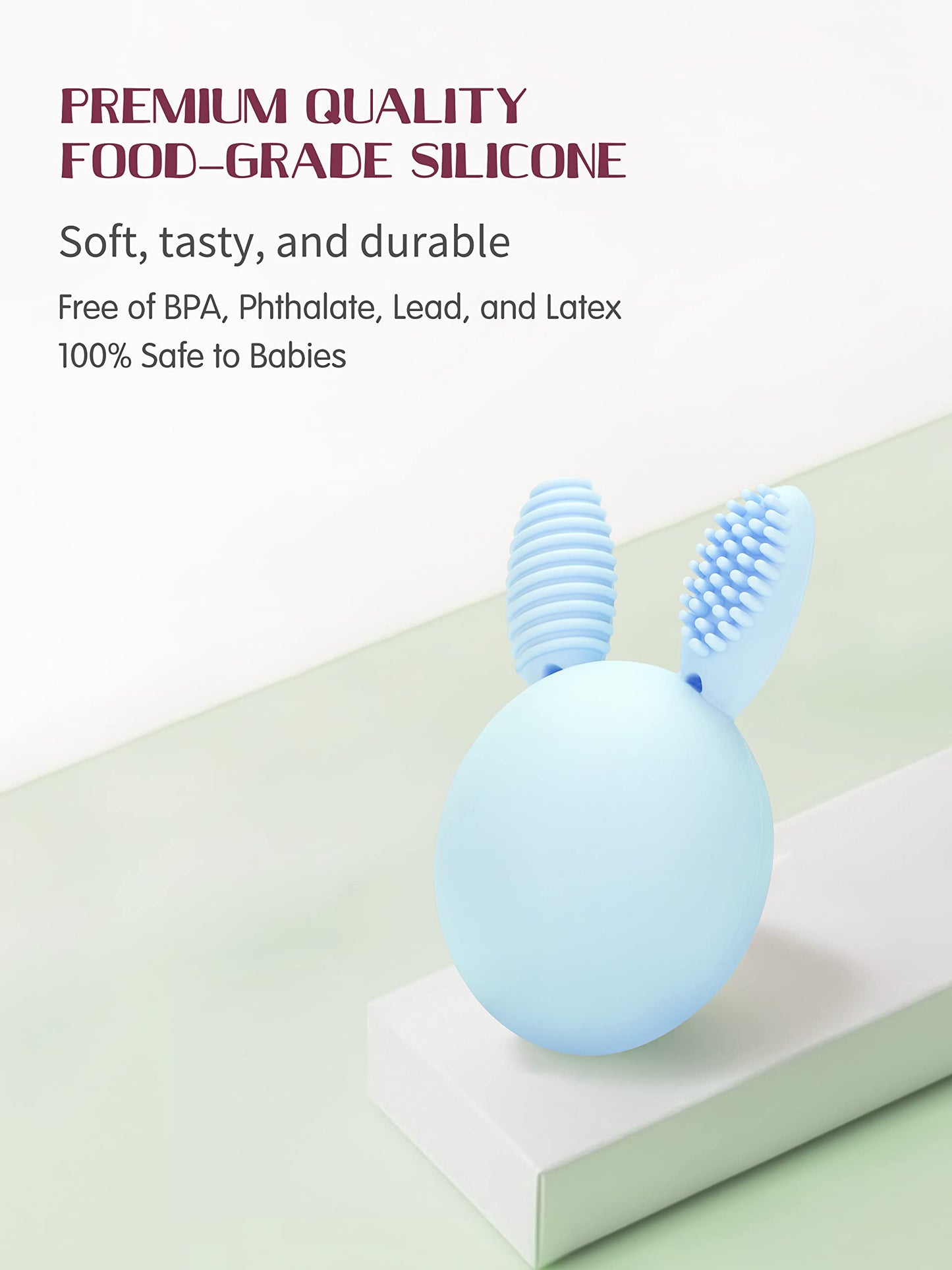 Bunny Eggy Teether Baby Teething Toy Rabbit Egg Rattle Toy Teething Pain Relief For Babies Boys Girls - Blue