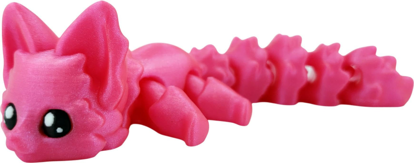 Cute Fox Desk Buddy, Articulated 3D Printed Fidget, 7.5 Inches, Authorized Seller (Pixie Pink)