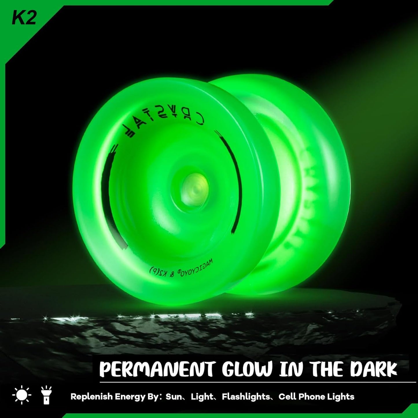 Magicyoyo Dual Purpose Yoyos - N11 Professional Unresponsive Yoyo And K2 Responsive Yoyo, Blue Splash Alloy Yoyo & Glow Green Plastic Yoyo With 2 Bags,12 Yoyo Strings, Responsive Bearings Kit