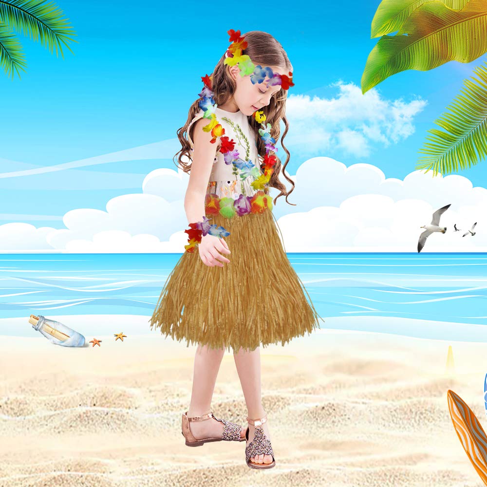 40Cm Performance Grass Skirt With Flowers Bracelets Headband Necklace Hula Set Gold