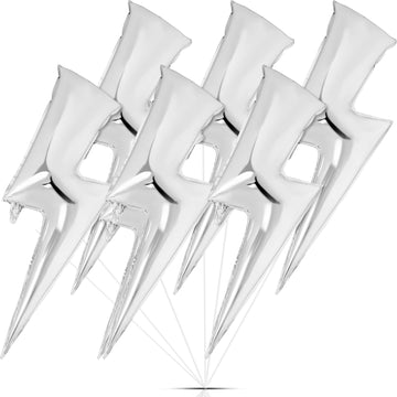 Set Of 6 Lightning Bolt Foil Party Balloons 45 Inch Flash Balloons For Party Mylar Lightning Bolt Shape Balloons Foil Bolt Birthday Party Supplies For Birthday Wedding Decoration (Silver)