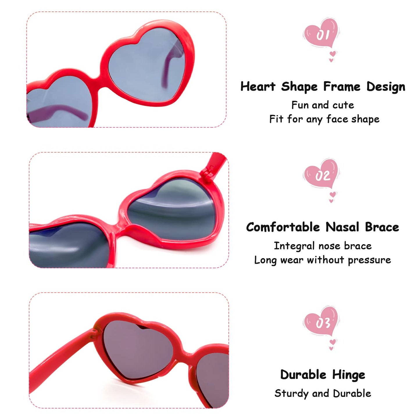 Pibupibu 7 Pack Red Kids Toddler Heart Shape Sunglasses Party Favor Supplies For Girls Boys