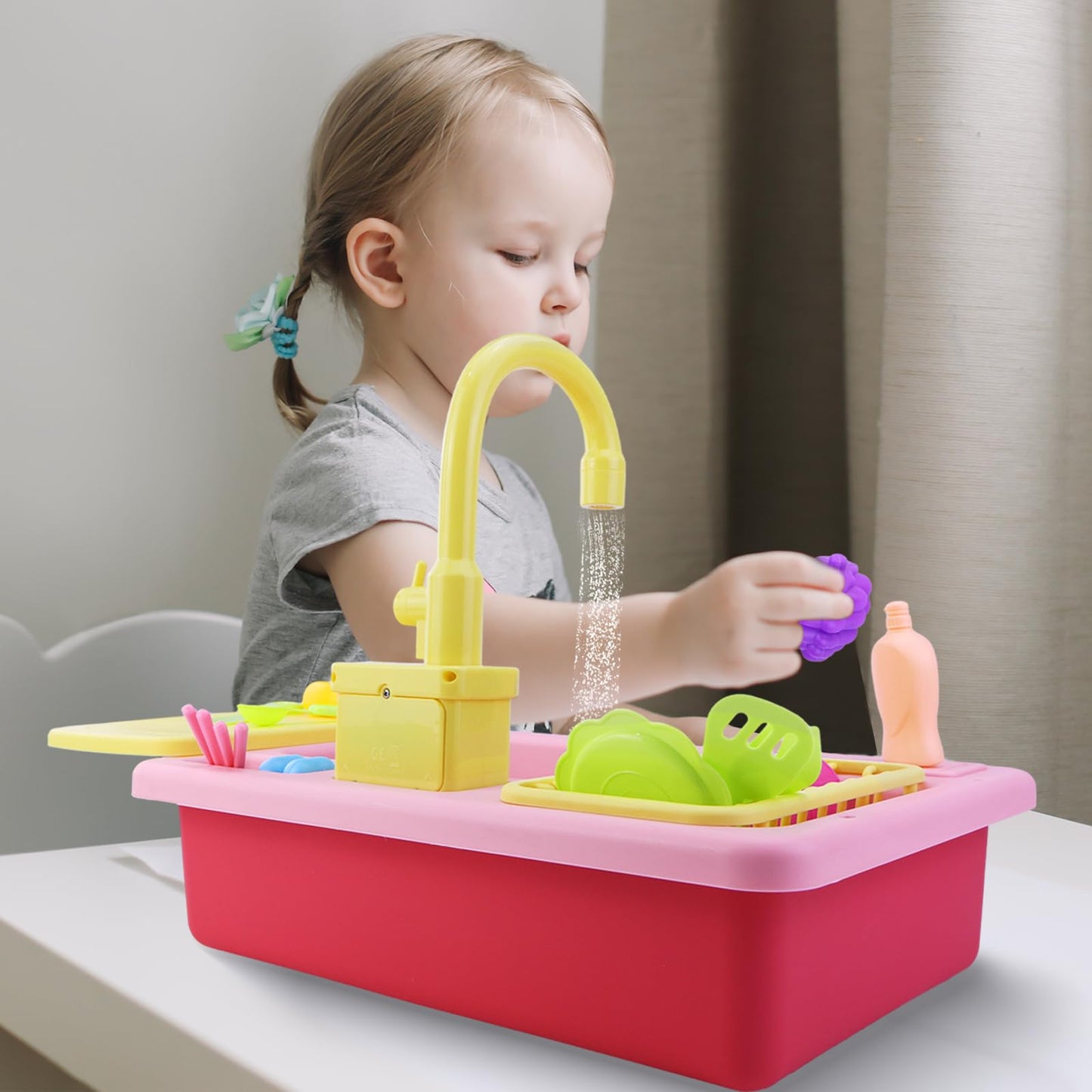 Play Sink with Running Water, Pretend Play Kitchen Sink Toys for Kids, Toddler Sink with Real Water Cycle, Children Electric Dis