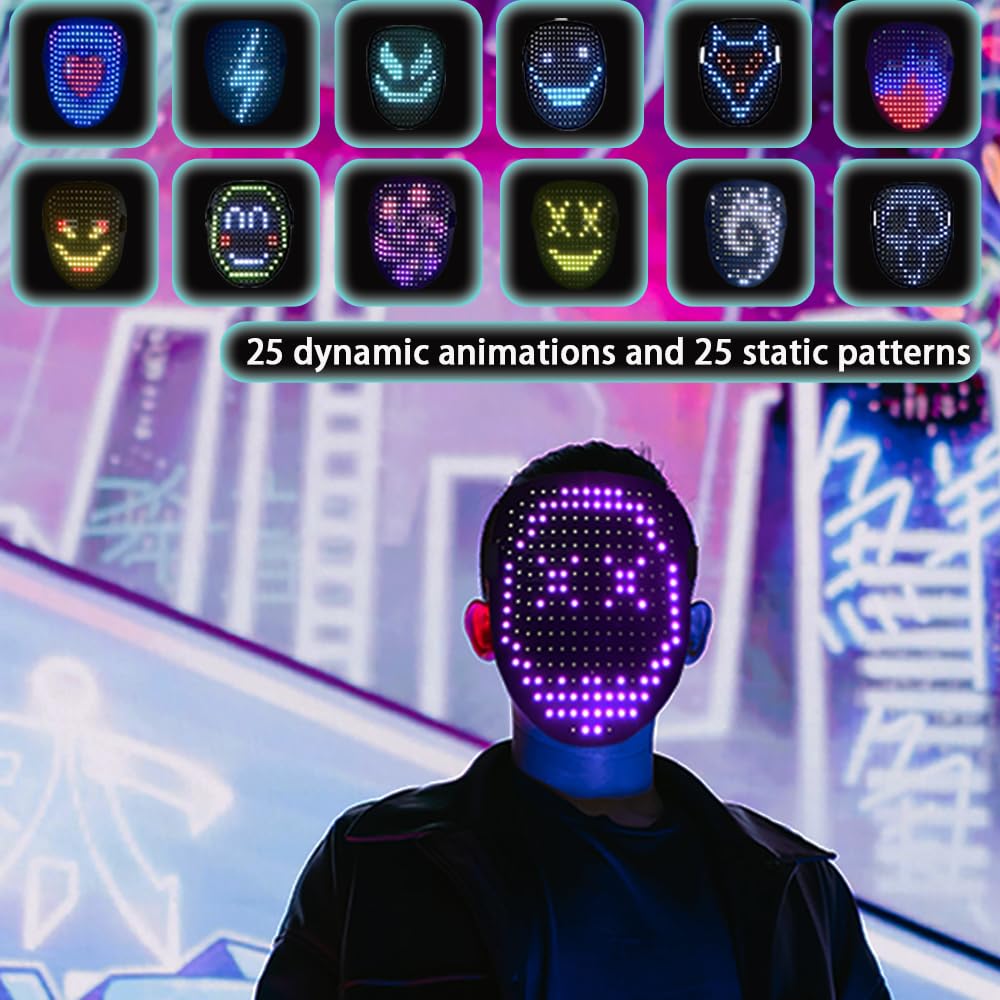COKOTEE Led Mask, Light up Mask with Gesture Sensing, Face Transforming Mask for Halloween Festival Cosplay Costume Masquerade P