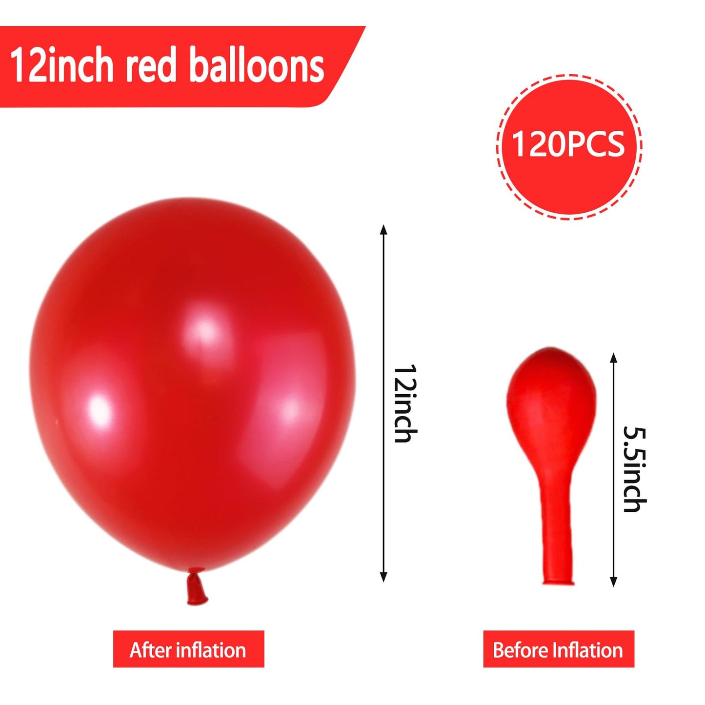 120 Pack Pearl Red Balloons, Bright 12 Inch Royal Red Latex Party Balloons For Birthday Wedding Baby Shower Halloween.