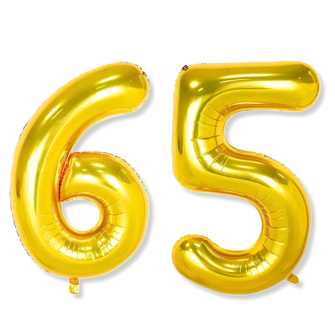 Flyloons 65 Number Golden Foil Balloon 16 Inch Size Birthday Decoration Items Pack Of 2 | 65Th Year Balloons | Sixty Five