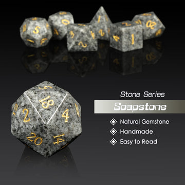 DNDND Soapstone Dice Set D&D Natural Stone Handmade Dice Set with Grogeous Gift Case for DND Tabletop Game (Soapstone)