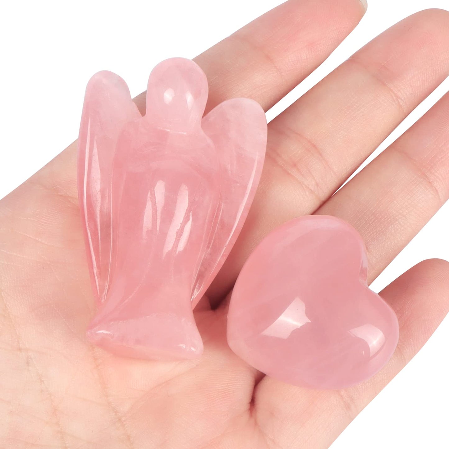 Artistone Rose Quartz Crystal Pocket Guardian Angel And Heart Stone Healing Crystal Set,Natural Pink Small Angel Figurines Love