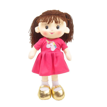 Linzy Toys, 16'' Pink Laura Soft Plush Rag Doll, Sleeping Cuddle Buddy For Toddlers, Infants And Babies , Muñecas De Trapo Para Niña, First Doll For Kids, Safe For All Ages.