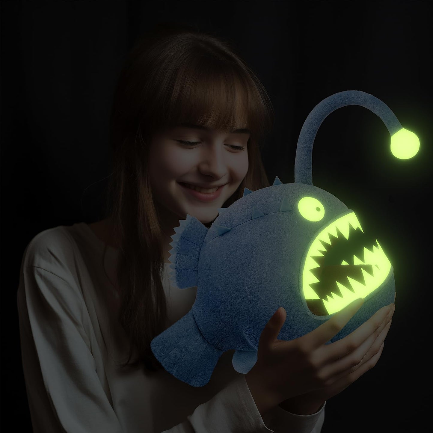 Zhongxin Made Luminous Anglerfish Plush Toy - 12'' Blue Anglerfish Creepy Stuffed Animals, Blue Creepy Sea Life Goosefish Lanter