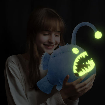 Zhongxin Made Luminous Anglerfish Plush Toy - 12'' Blue Anglerfish Creepy Stuffed Animals, Blue Creepy Sea Life Goosefish Lanter