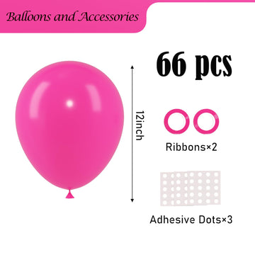 Voircoloria Hot Pink Balloons, 66Pack 12Inch Dark Pink Latex Party Balloons For Wedding, Birthday, Graduation, Bridal Shower, Ba