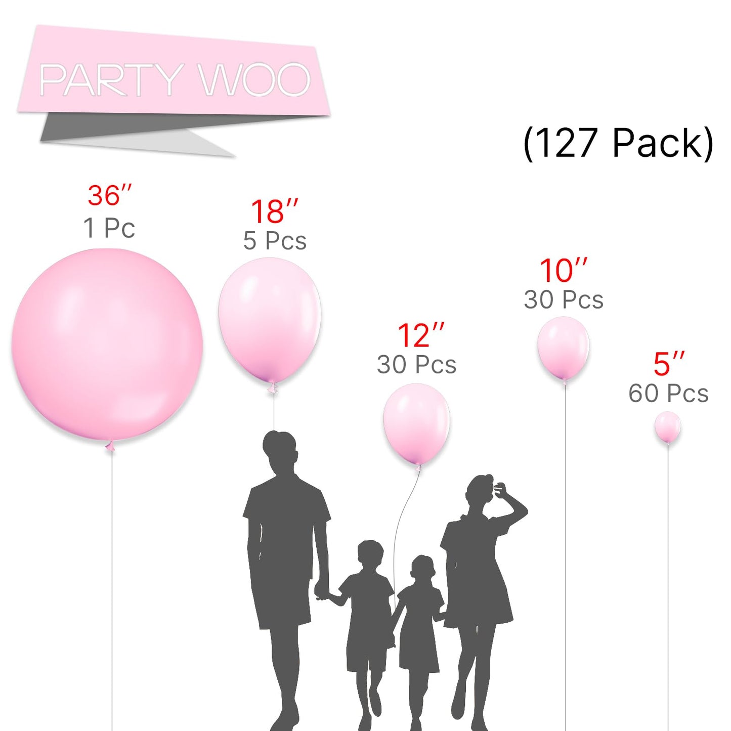 Partywoo Baby Pink Balloons, 125 Pcs Pink Balloons Different Sizes Pack Of 36 Inch 18 Inch 12 Inch 10 Inch 5 Inch For Balloon Arch As Party Decorations, Birthday Decorations, Wedding Decorations
