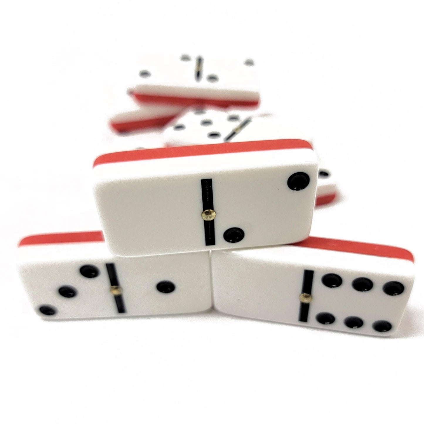 Marion Domino Double Six 6 Two Tone Red And White Tiles Jumbo Tournament Professional Size With Spinners In Black Elegant Velvet Bag