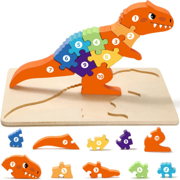 Monsterboker Dinosaur Puzzles For 1+ Year Old, Wooden Puzzles For Toddlers 1-3, Dinosaur Toys For Kids 2-4 Boys/Girls, Large Flo