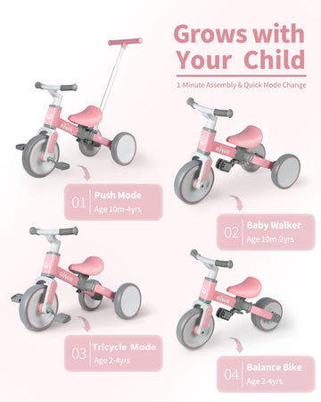 aiwo 5in1 Tricycle for Toddlers 1-3, Toddler Balance Bike for 1 to 4 Year Old Kids Boys Girls First Gift, Ride-on Toys Toddler B