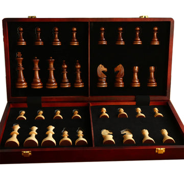 20'' Extra Large Solid Walnut Wooden Chess Set With 2 Extra Queen Pieces - King Height 4.25''