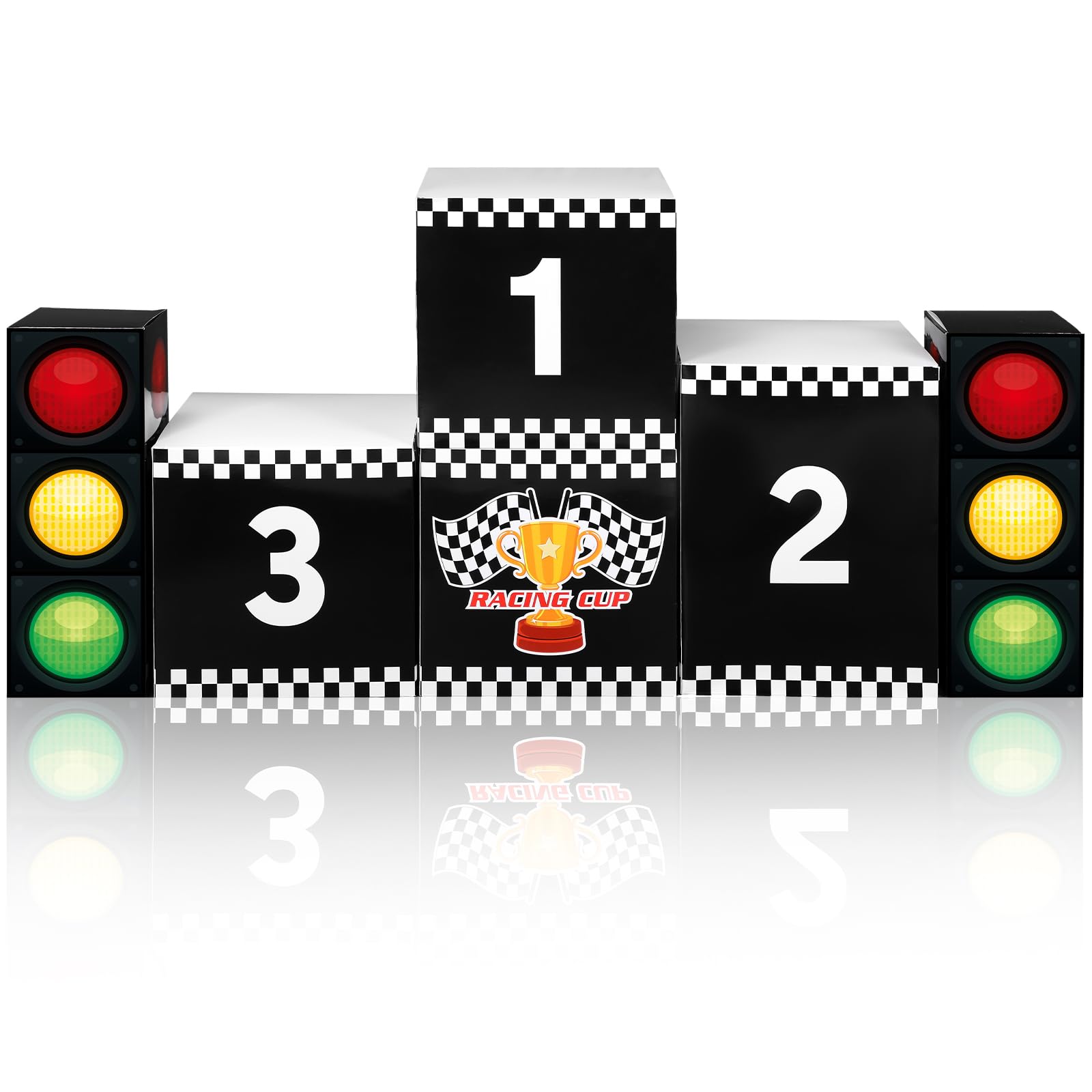 Halloscume 6 Pcs Large Racing Birthday Party Boxes Set, 4 Pcs 11.8  Race Car Podium and 2 Pieces 17.3  Traffic Light, Car Themed