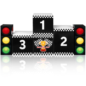 Halloscume 6 Pcs Large Racing Birthday Party Boxes Set, 4 Pcs 11.8  Race Car Podium and 2 Pieces 17.3  Traffic Light, Car Themed