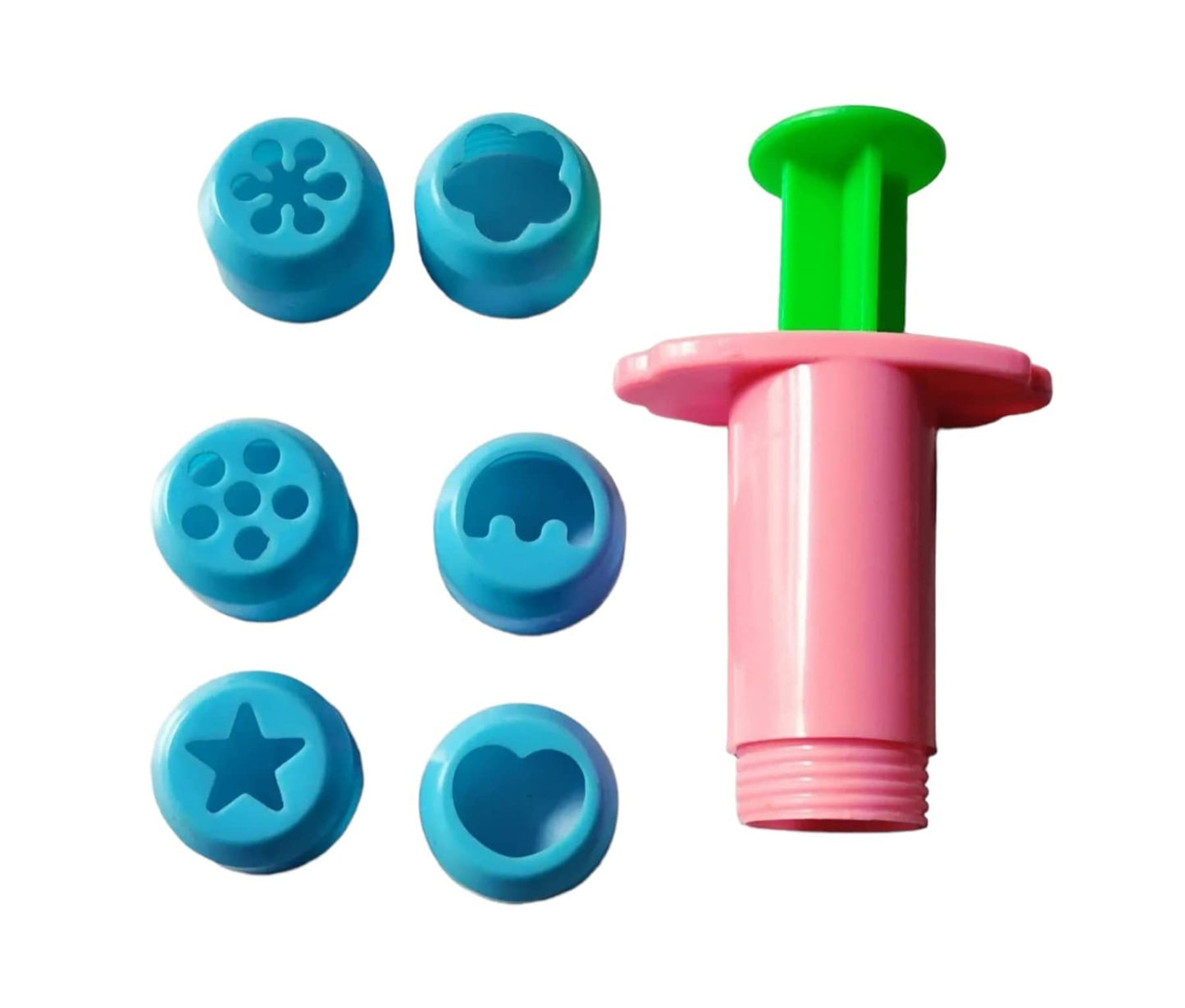 Bestubuy Clay Injucter Mould Heart,Flower,Star Design (Pink&Blue) 7 Pcs Set