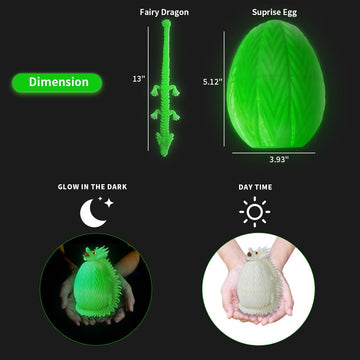 Cucue 3D Printed Dragon Egg - 3D Fidget Dragon Toy With Surprise Energy Stone Inside - Flexible Joint Parts - Unique Figurines, Desk Decorations, Stocking Stuffers, Gifts For Kids