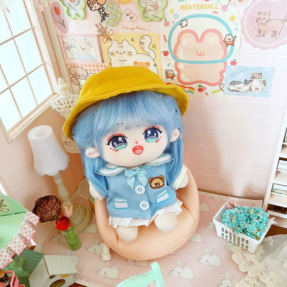 Niannyyhouse 20Cm Plush Doll Clothes College Uniform Hat Jacket Skirt 8In Kpop Doll Clothing (Blue)