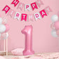 Yumiche First Birthday Decorations for Girl - Pink Balloon Set, 40" '1' Balloon, White Confetti, Happy Birthday Banner