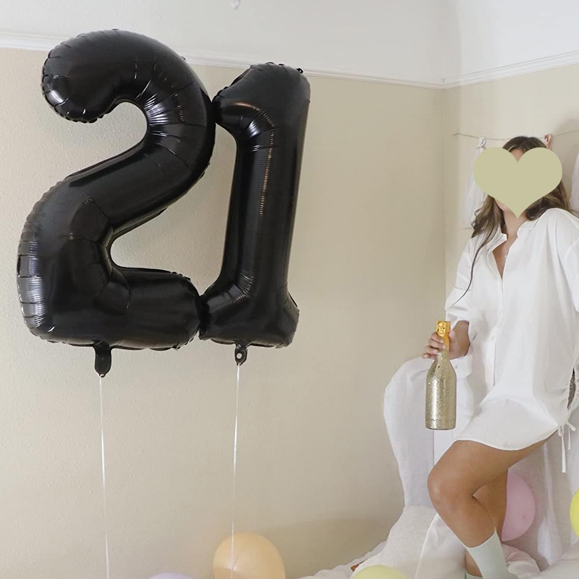 Paticool 21 Number Balloon Black, 40 Inch Large 21/12 Number Foil Mylar Balloons For 21St Birthday Party Celebration Decorations