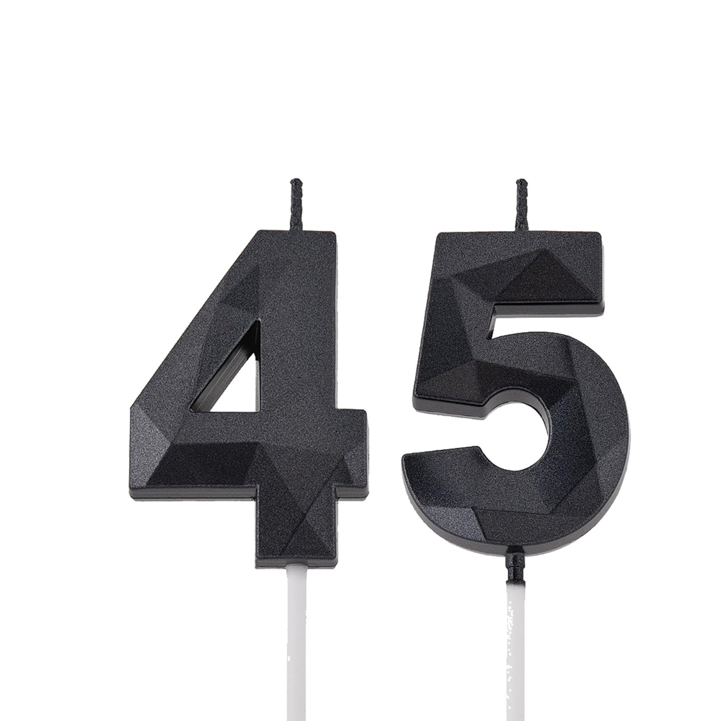 2 inch Black 45 & 54 Birthday Candles, 3D Diamond Number 45th & 54th Cake Topper for Men Women Birthday Party Decorations Theme 
